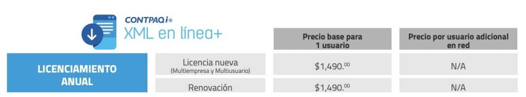 Precio CONTPAQi XML en línea + 2021